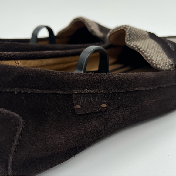 Polo Ralph Lauren Brown Tan Wes II Suede-Tweed Slip On Driver Men's Size 10D - Picture 7 of 10